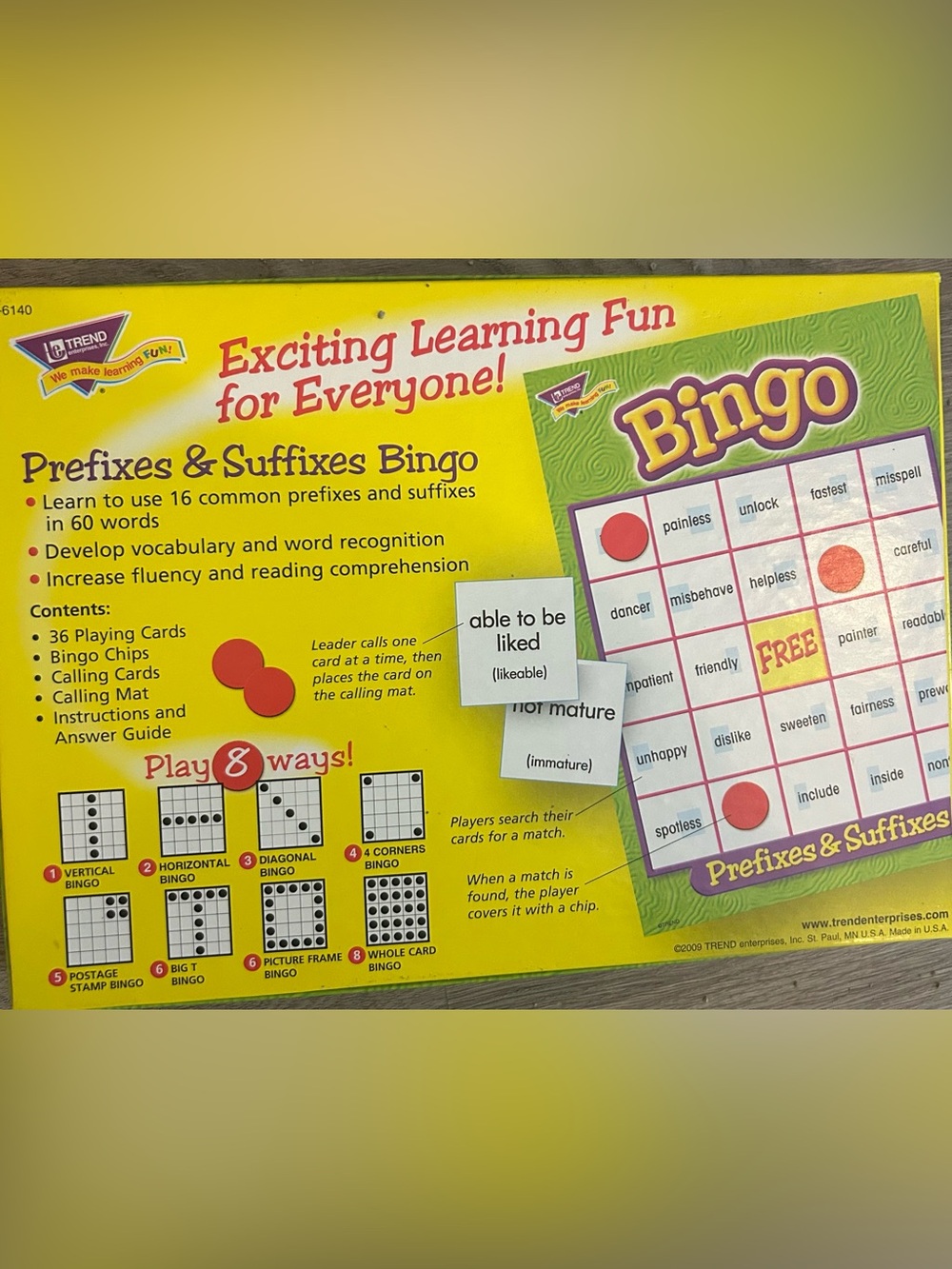 Bingo Prefixes & Suffixes Educational Game - Picture 2 of 3